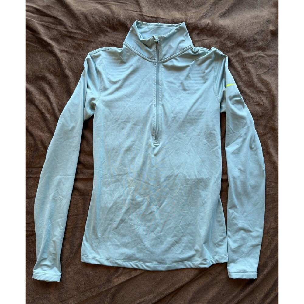 Nike Pro Dri-FIT Mock Neck 1/4 Zip Light Blue Long Sleeve Pullover Top M Women